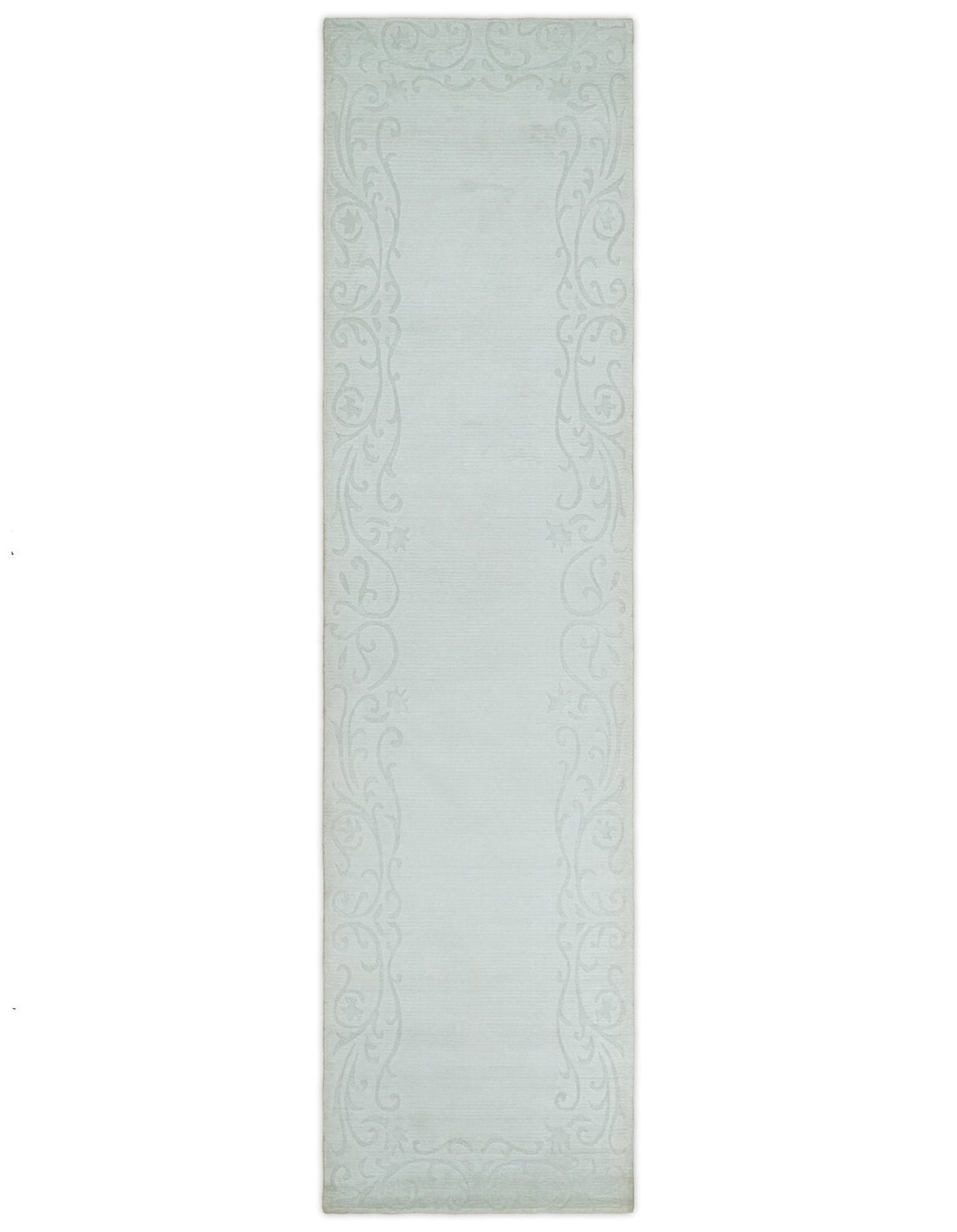 2.6x10 and 5x8 Hand Woven and Carved Silver and Gray Floral Art Silk Rug