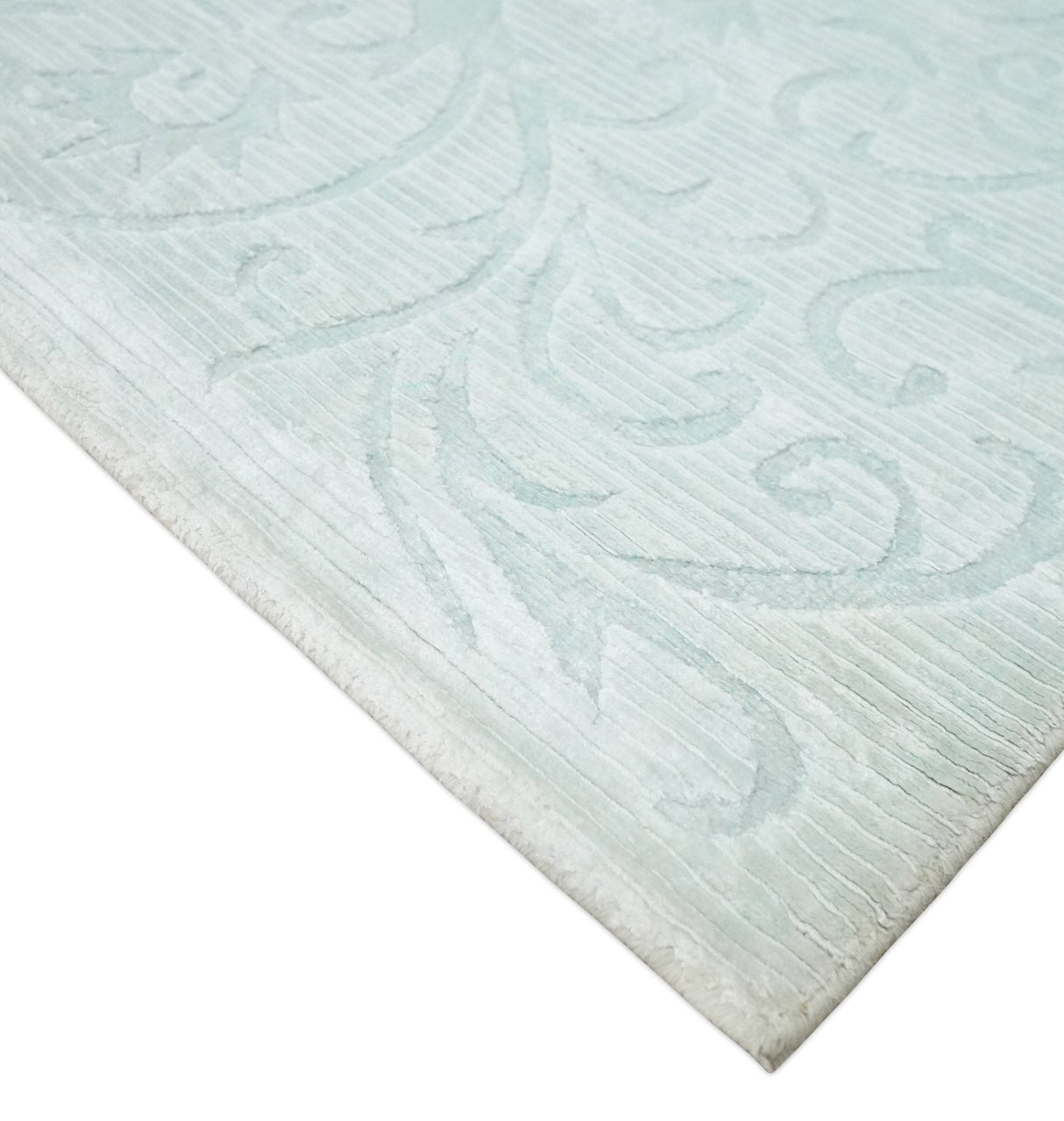 2.6x10 and 5x8 Hand Woven and Carved Silver and Gray Floral Art Silk Rug