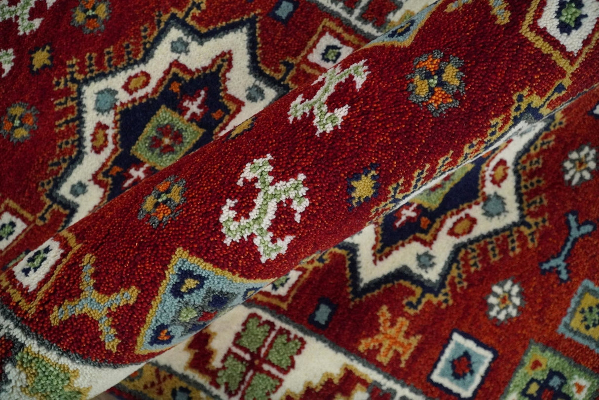2.6x8 Hand Knotted Traditional Kazak Red And Ivory Wool Rug