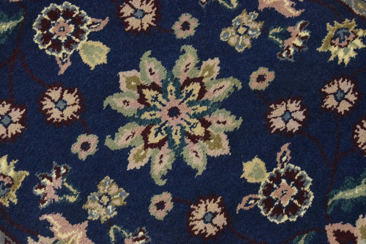 2.6x8 Traditional Blue and Beige Hand Knotted Wool Area Rug