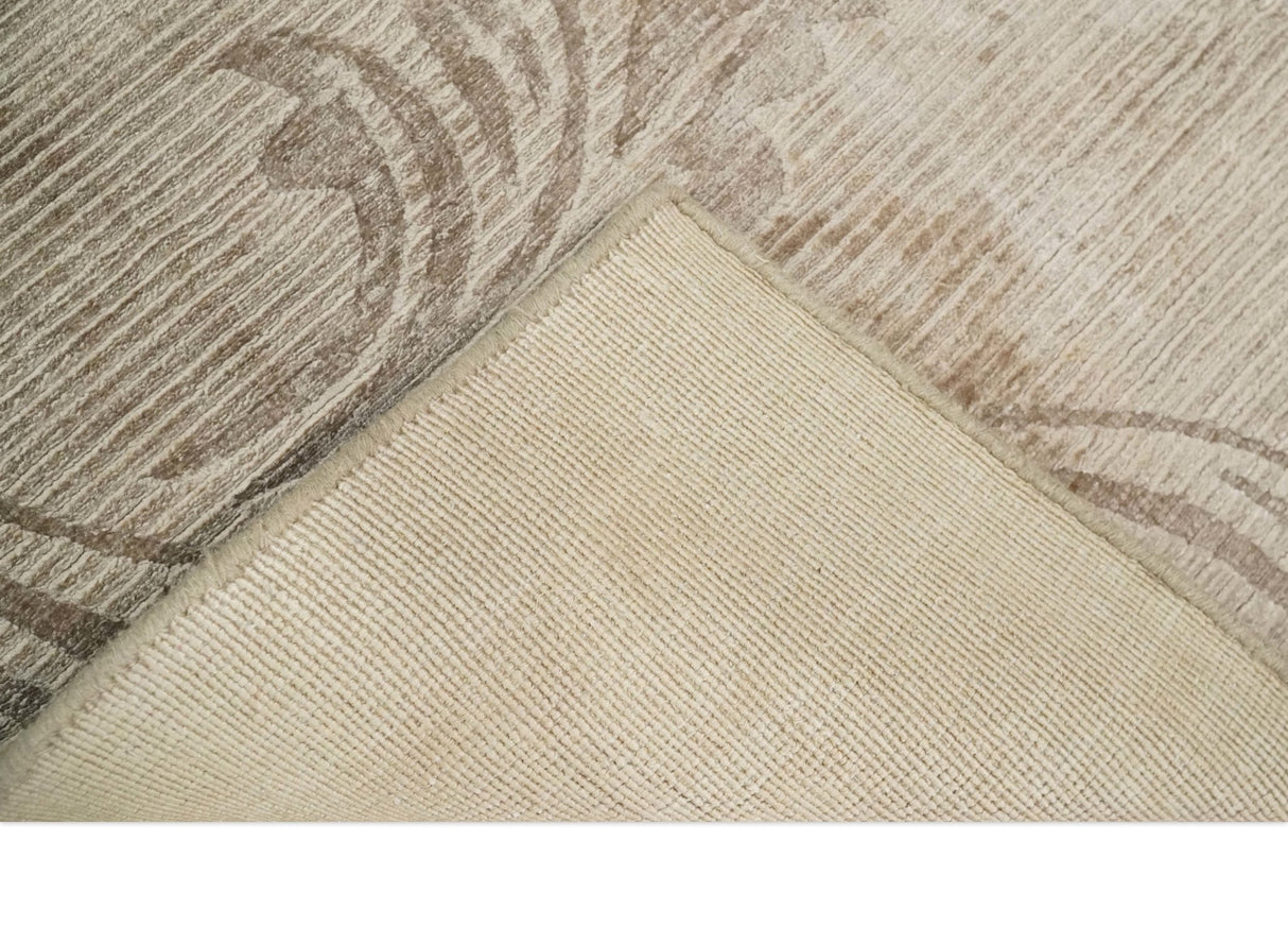 2.8x10 Hand Woven and Carved Brown Floral Art Silk Rug | KNT4-Area Rug-Parc Decor