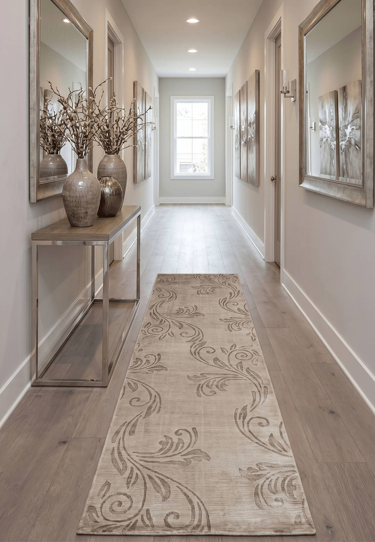 2.8x10 Hand Woven Brown Modern Floral Art Silk Rug