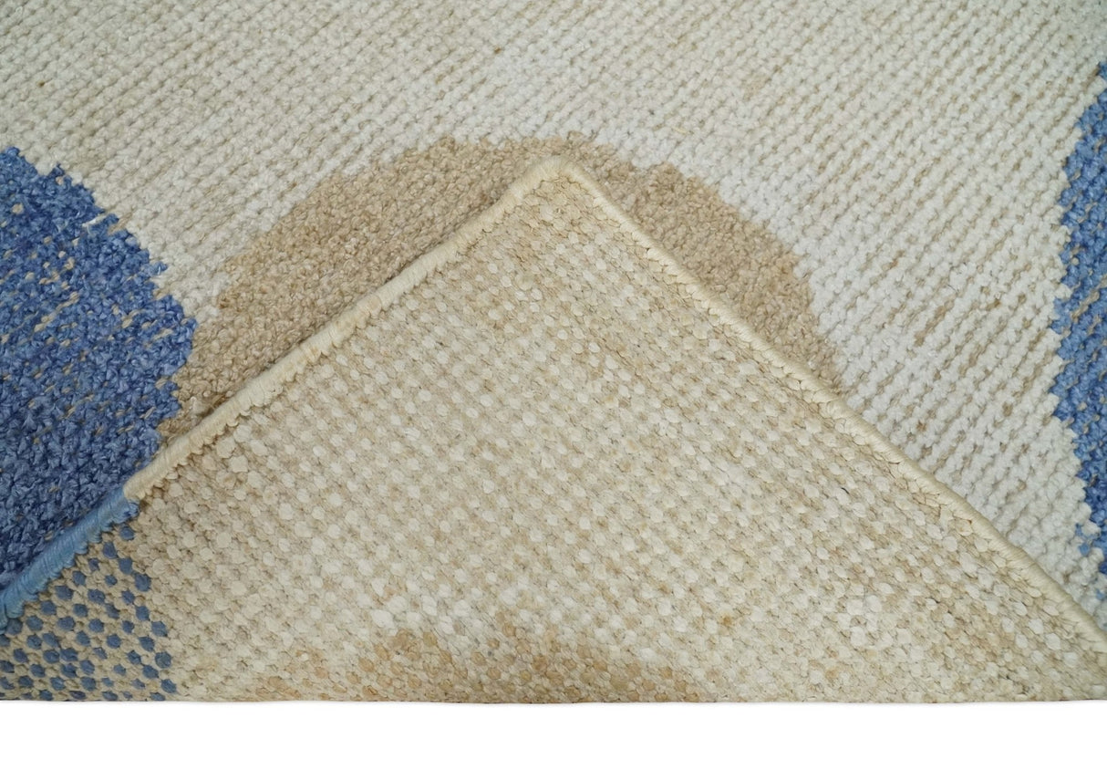 2x3 Beige and Blue Hand Knotted Modern Polka Dots Wool Rug