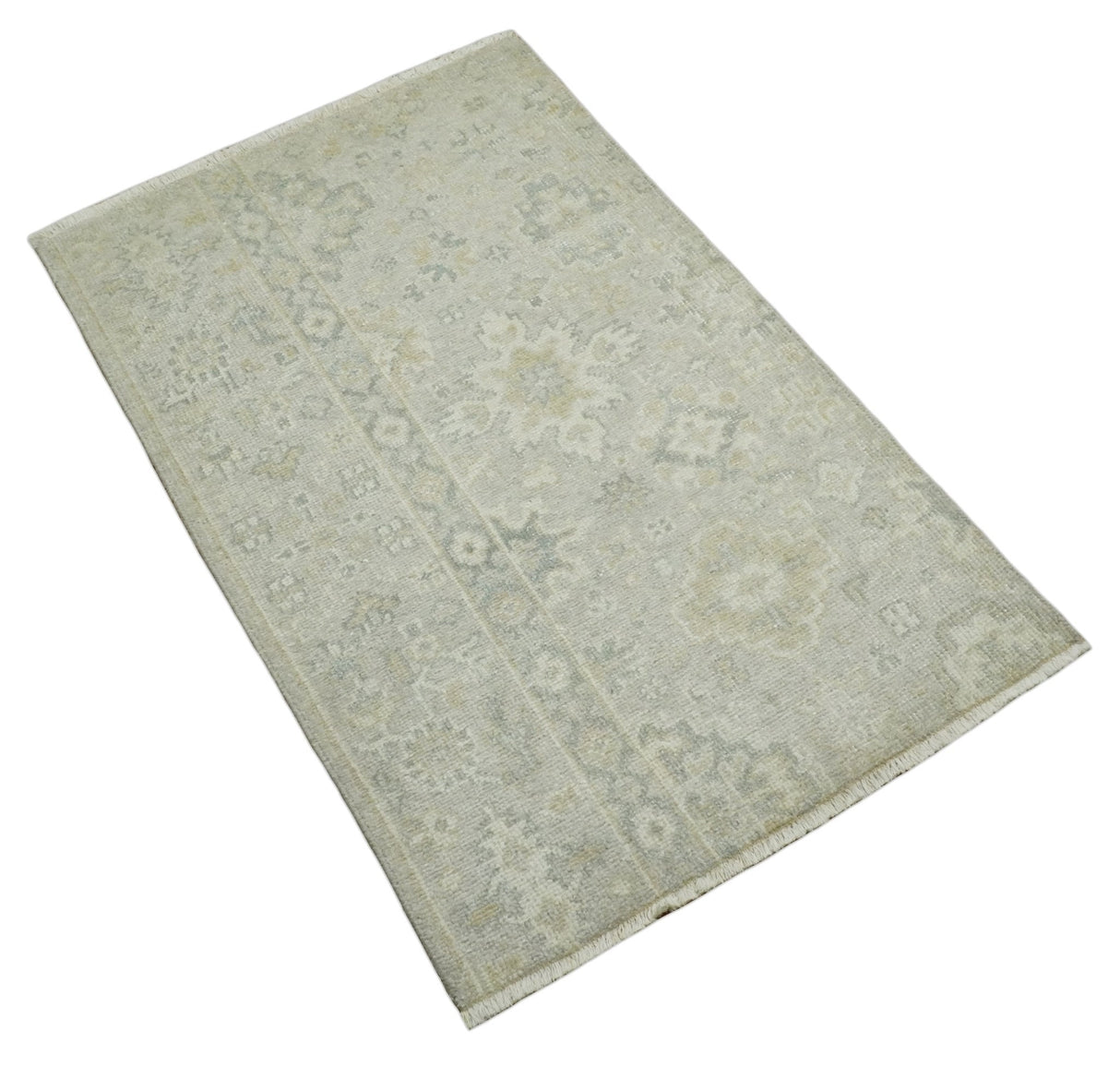 2x3 Hand Knotted Beige and Gray Traditional Persian Wool Rug