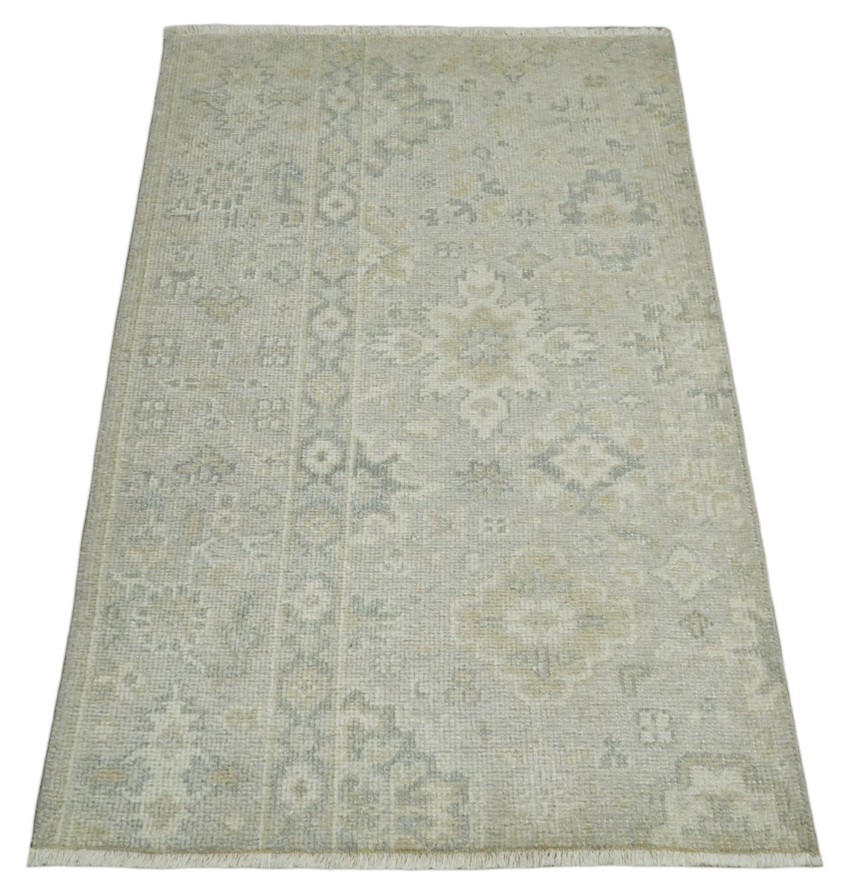 2x3 Hand Knotted Beige and Gray Traditional Persian Wool Rug