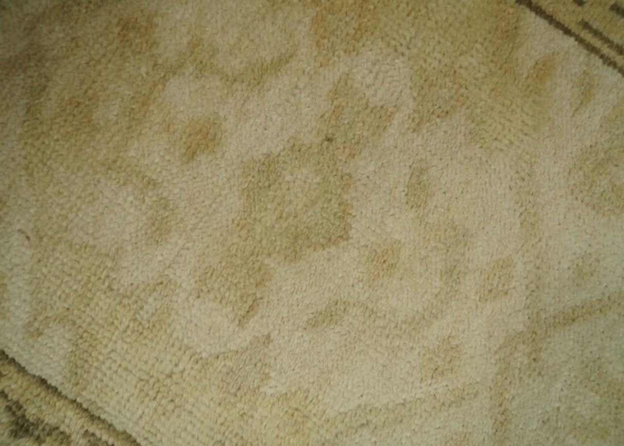 2x3 Hand Knotted Beige and Olive Traditional Oushak Wool Rug