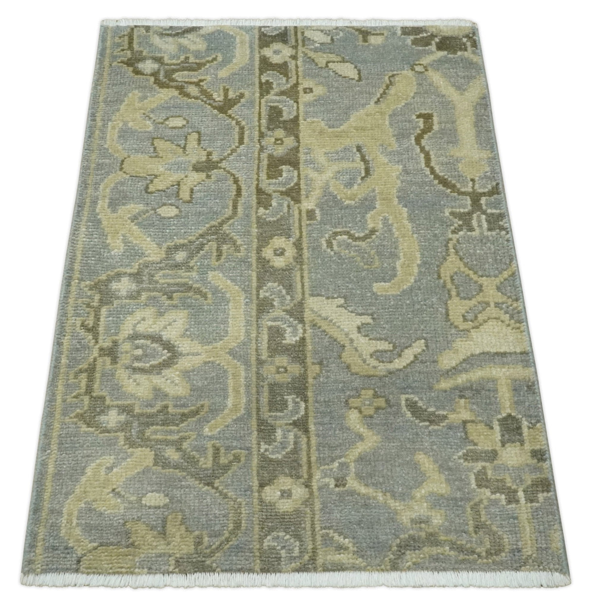2x3 Hand Knotted Gray And Beige Traditional Persian Wool Rug