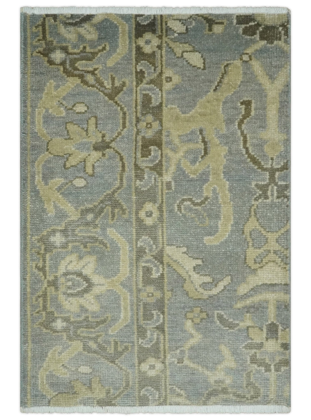 2x3 Hand Knotted Gray And Beige Traditional Persian Wool Rug