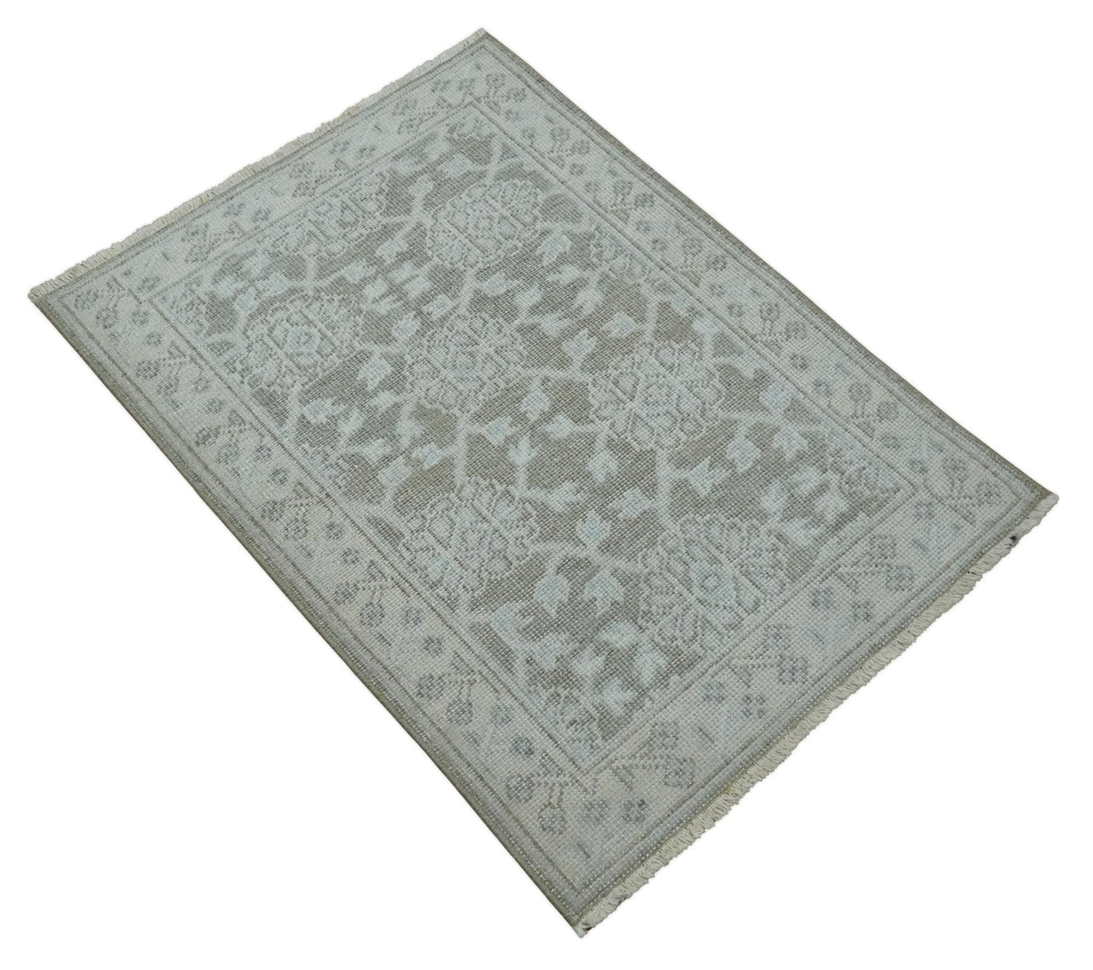 2x3 Hand Knotted Gray, Ivory and Silver Traditional Persian Wool Rug