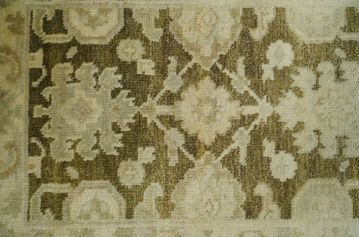 2x3 Hand Knotted Olive And Beige Traditional Oushak Wool Rug