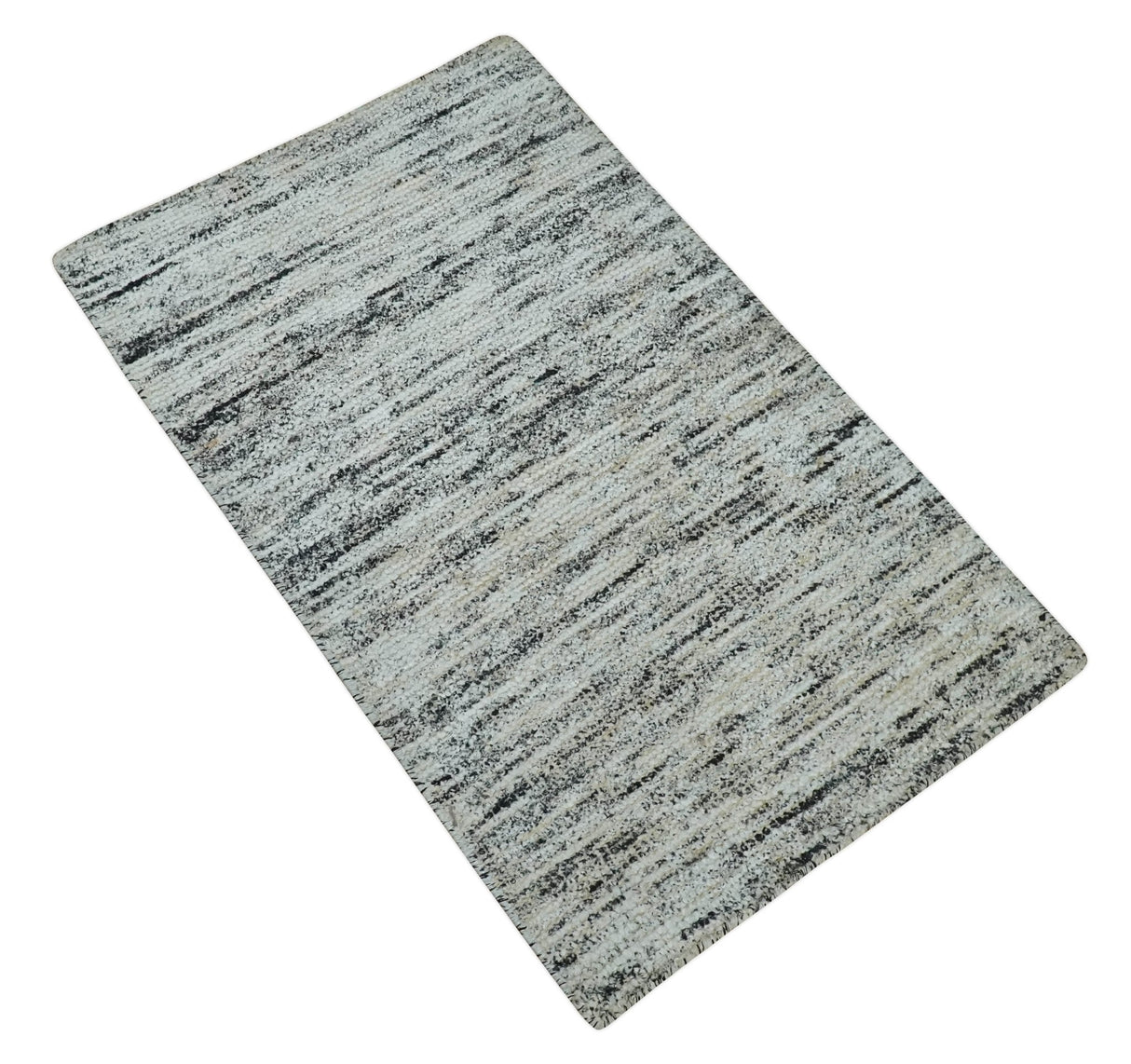 2x3 Modern Abstract Charcoal and Silver Hand Loom Art Silk Rug