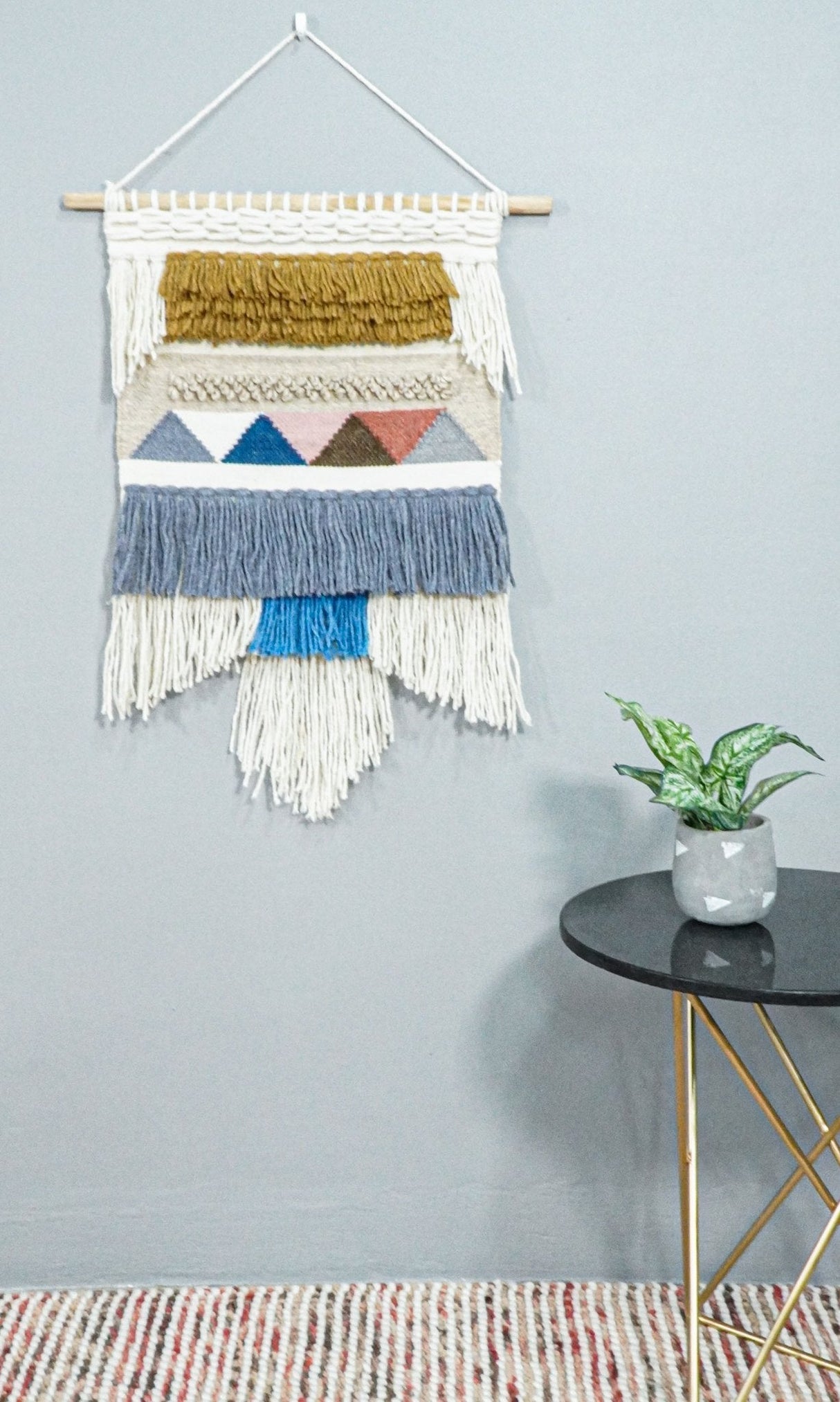 2x3 Wool Hand Woven Gray, White and Brown Boho Wall Hanging-Wall Hanging-Parc Decor