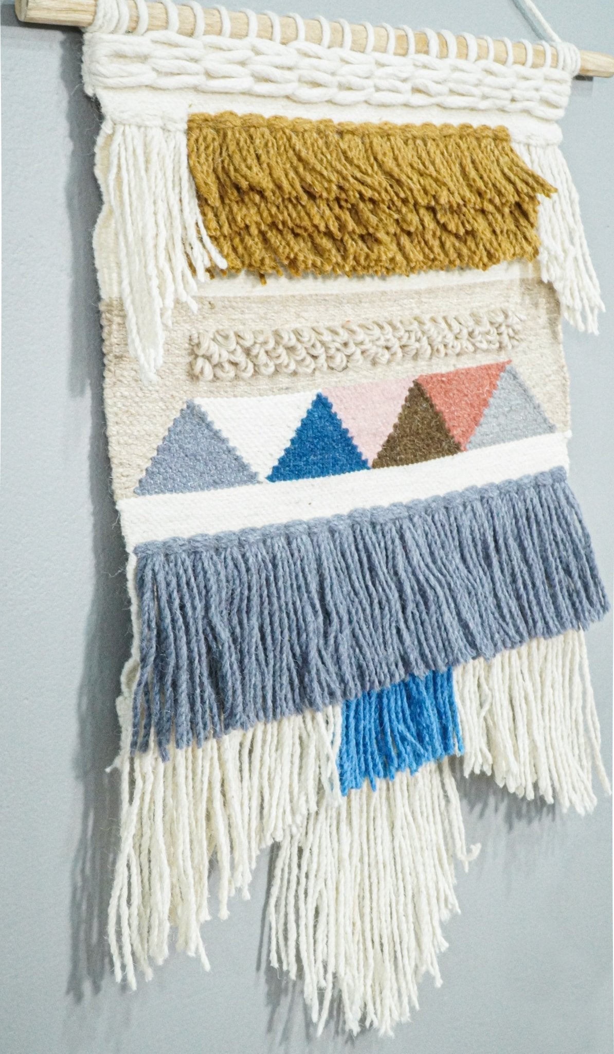 2x3 Wool Hand Woven Gray, White and Brown Boho Wall Hanging-Wall Hanging-Parc Decor