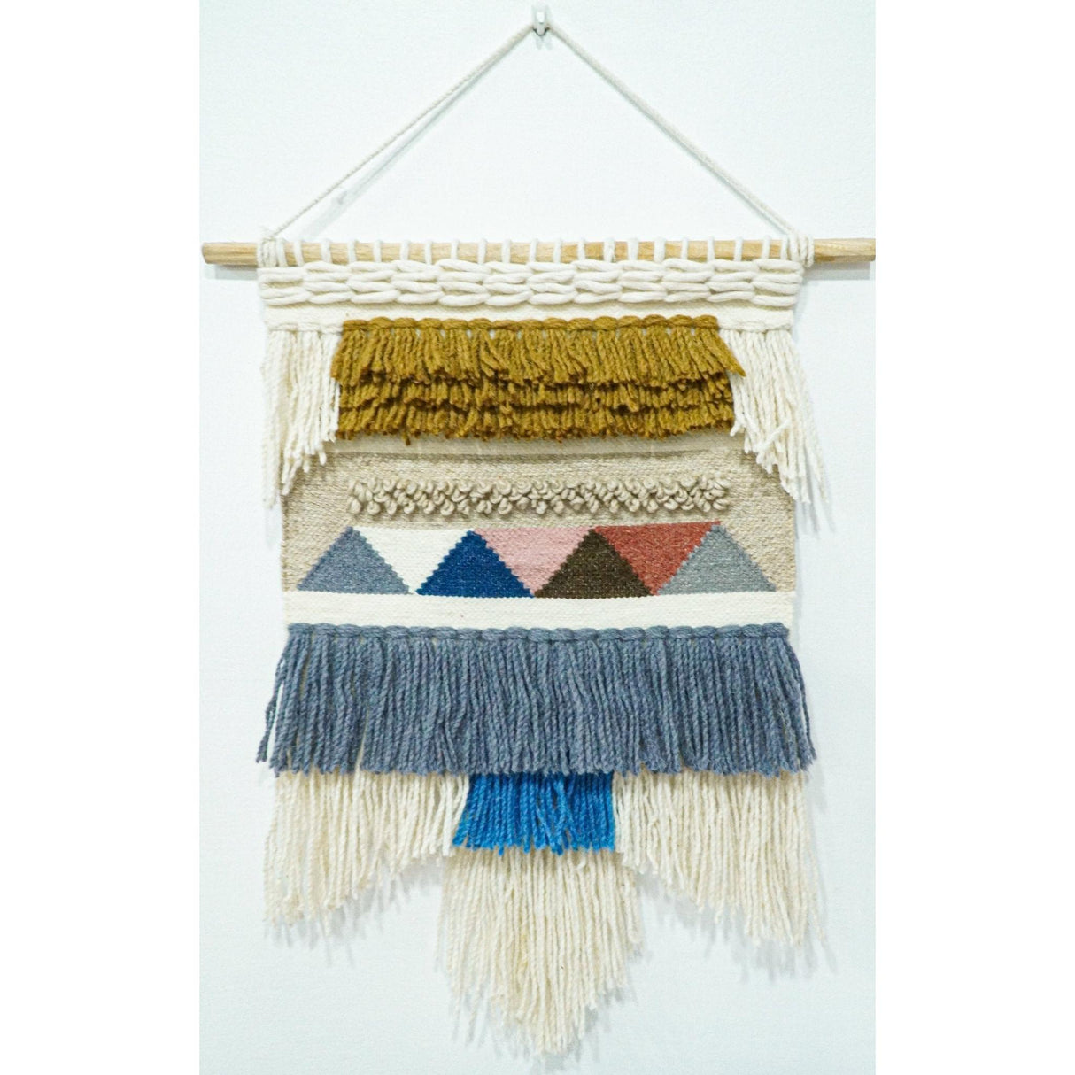 2x3 Wool Hand Woven Gray, White and Brown Boho Wall Hanging-Wall Hanging-Parc Decor