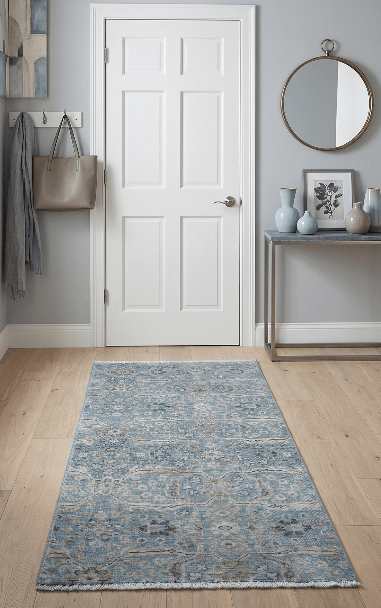 2x4 Aqua Blue and Beige Hand Knotted Traditional Vintage Wool Rug
