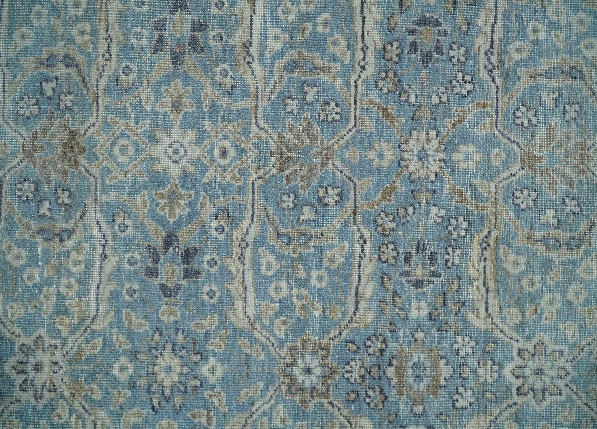 2x4 Aqua Blue and Beige Hand Knotted Traditional Vintage Wool Rug