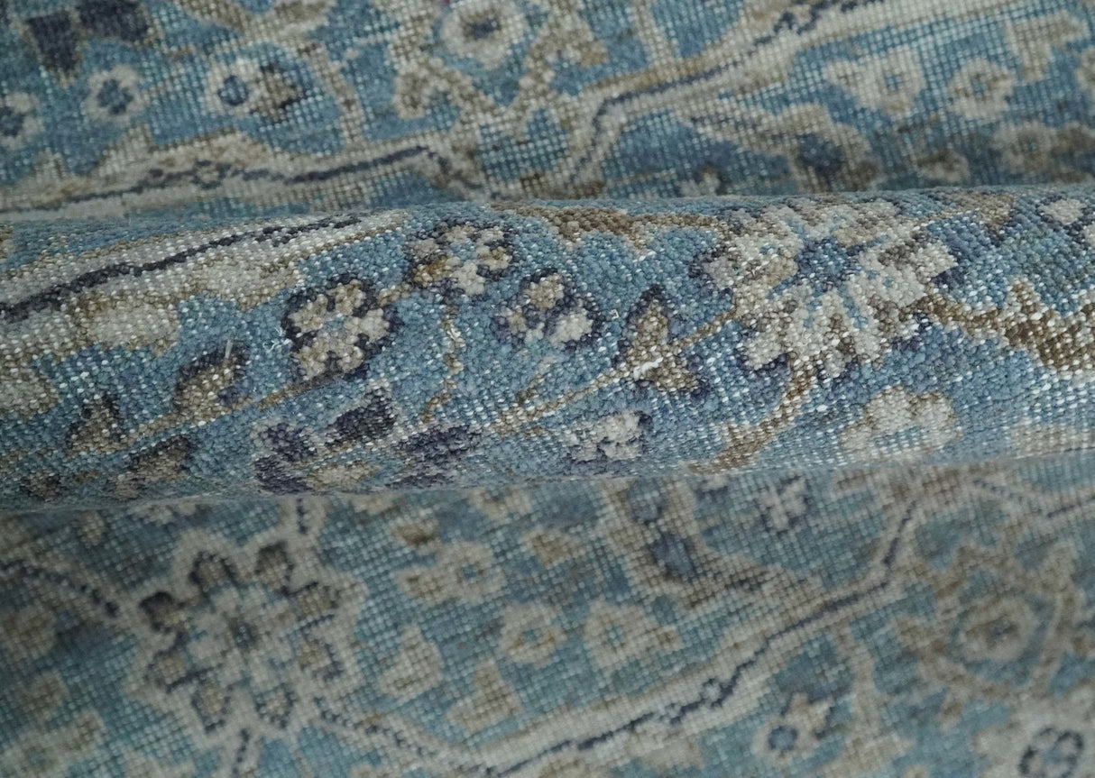 2x4 Aqua Blue and Beige Hand Knotted Traditional Vintage Wool Rug