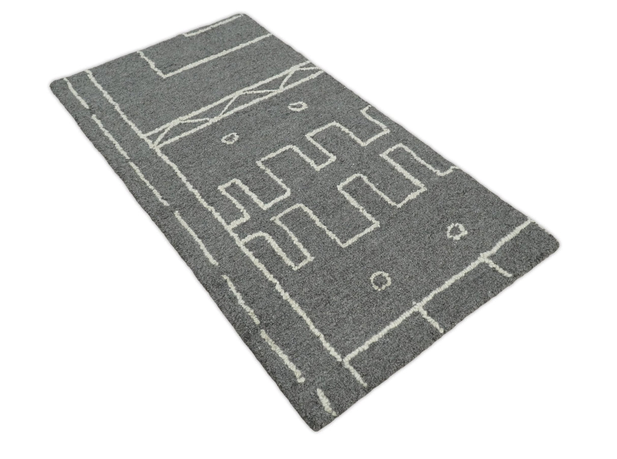 2x4 Gray and White Tribal Hand Hooked Textured Loop Area Rug | TRIB2-Area Rug-Parc Decor