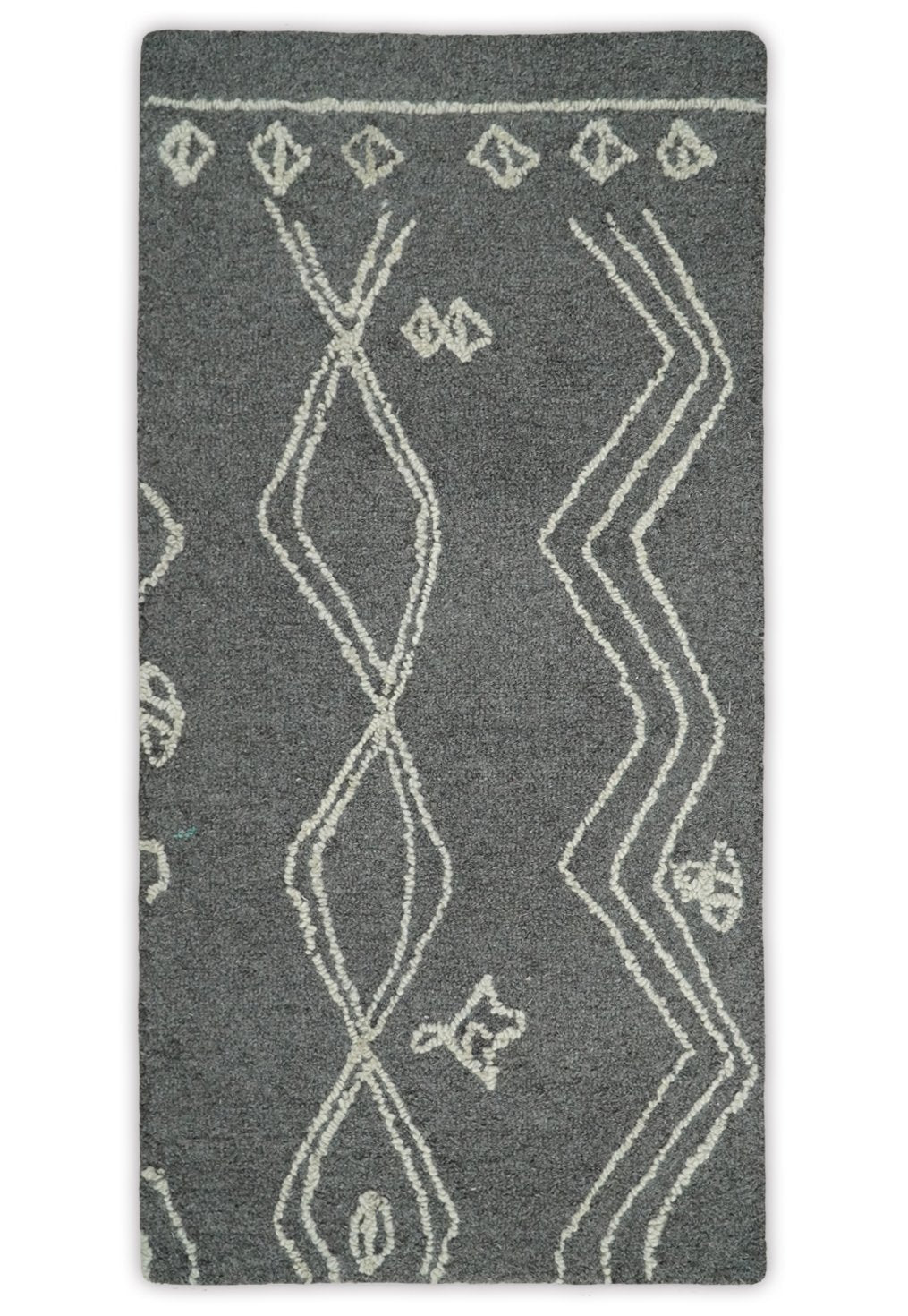 2x4 Gray and White Tribal Hand Hooked Textured Loop Area Rug | TRIB2-Area Rug-Parc Decor