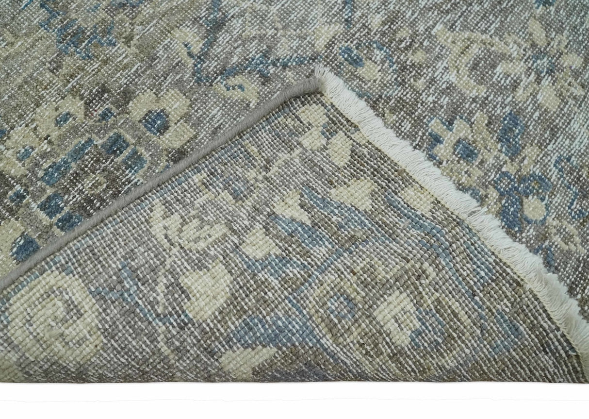 2x4 Gray, Beige and Blue Wool Hand Knotted traditional Vintage Antique Rug