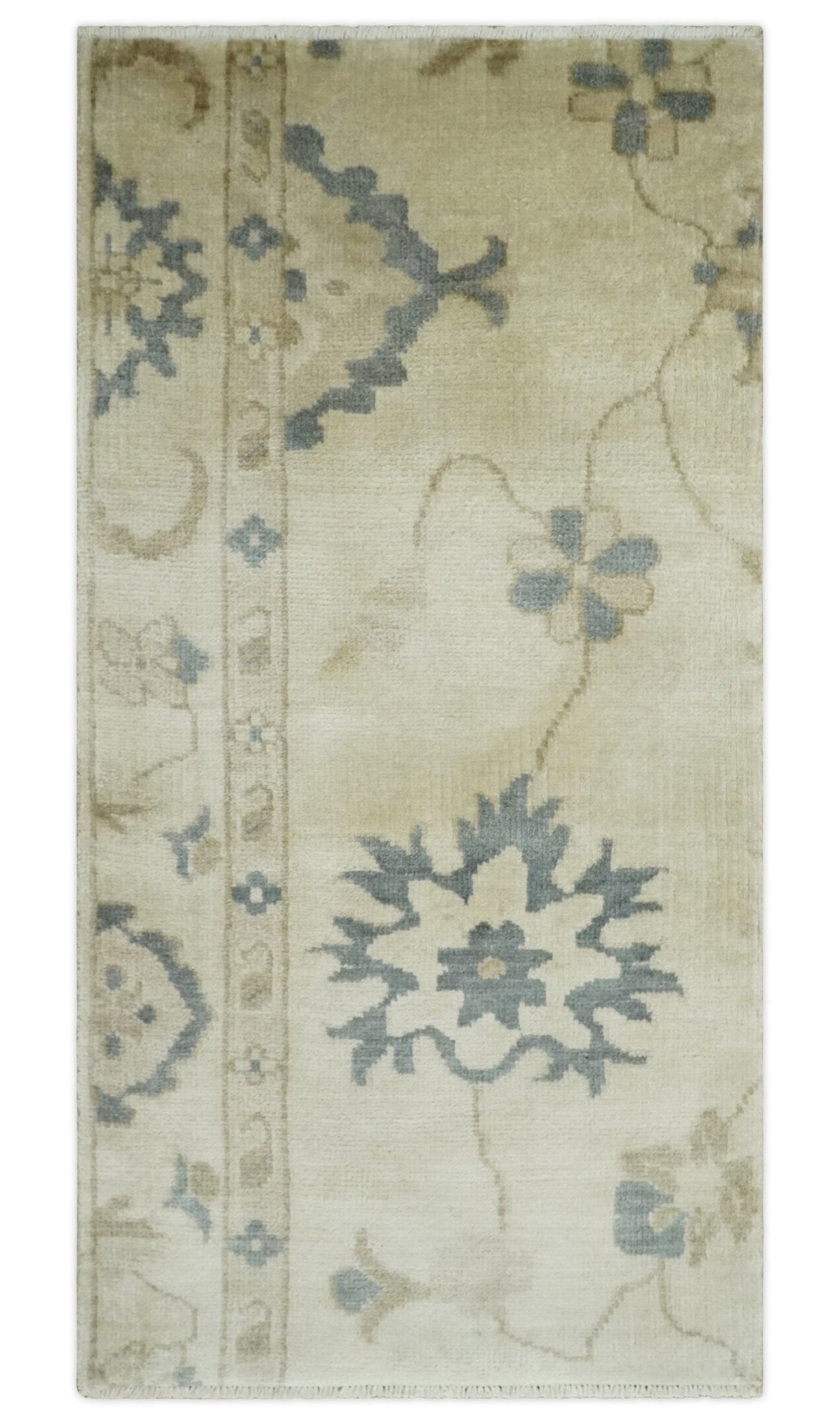 2x4 Hand Knotted Beige and Gray Traditional Oushak Wool Rug