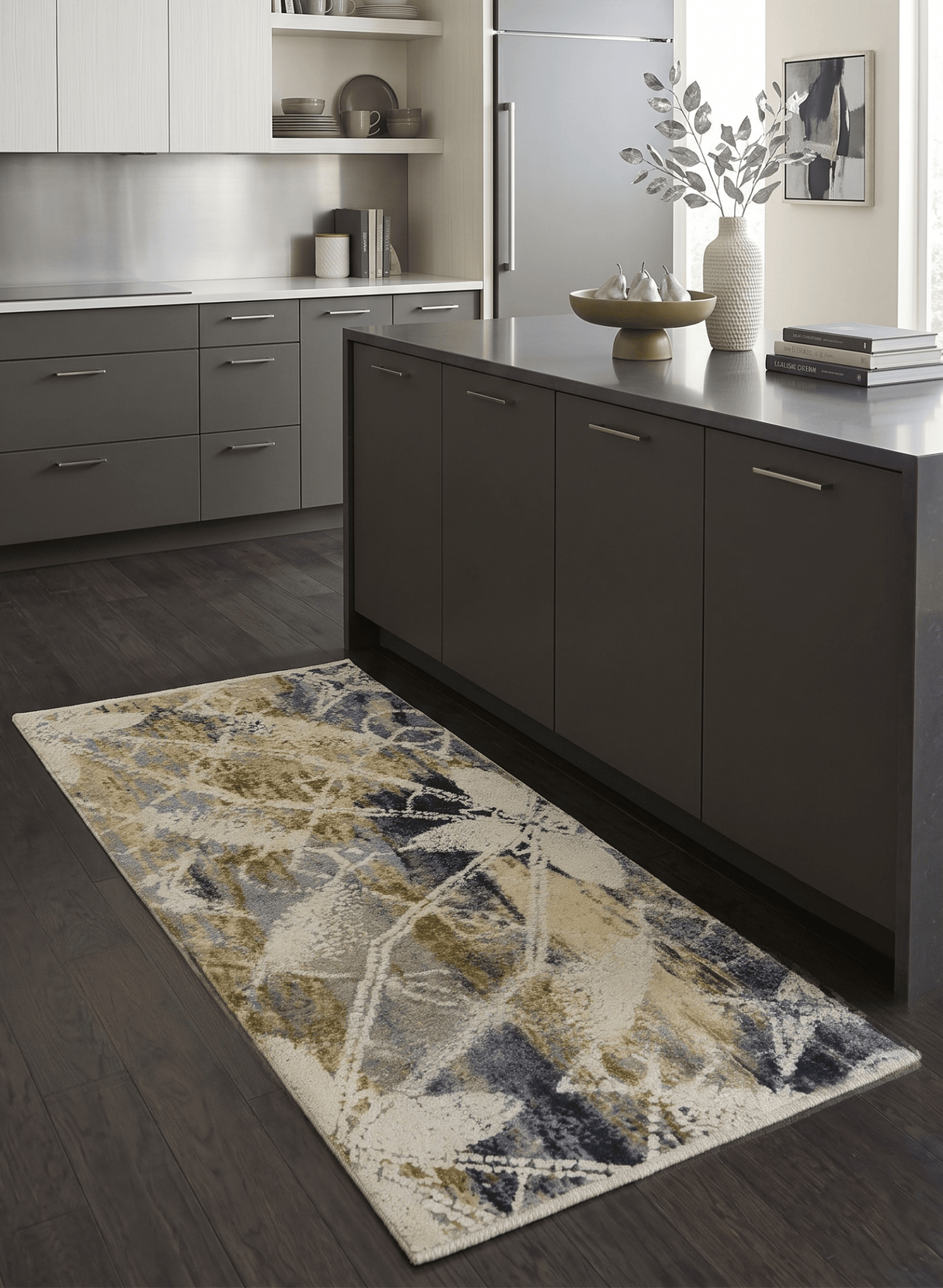 2x4 Hand Knotted Modern Olive And Charcoal Wool and Art Silk Rug