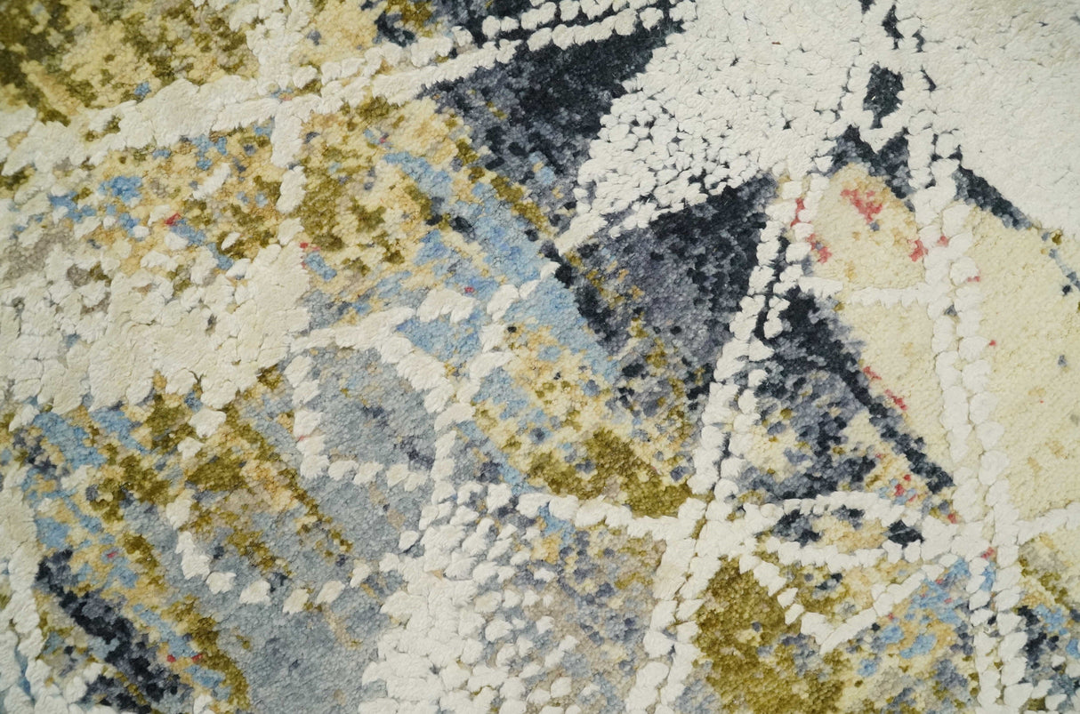 2x4 Hand Knotted Olive, Silver, Charcoal and Ivory with Wool and Art Silk | N7024-Area Rug-Parc Decor