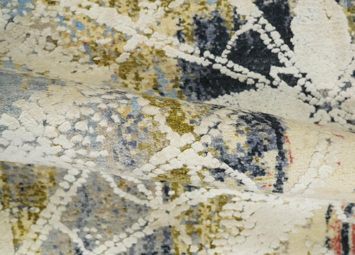 2x4 Hand Knotted Olive, Silver, Charcoal and Ivory with Wool and Art Silk | N7024-Area Rug-Parc Decor