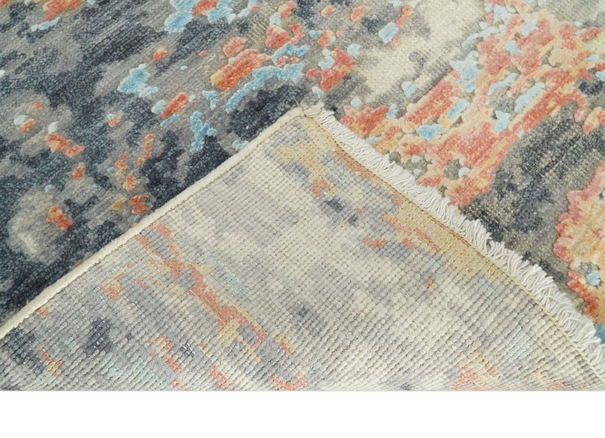 2x4 Modern Abstract Beige And Gray Hand Knotted Art Silk Rug
