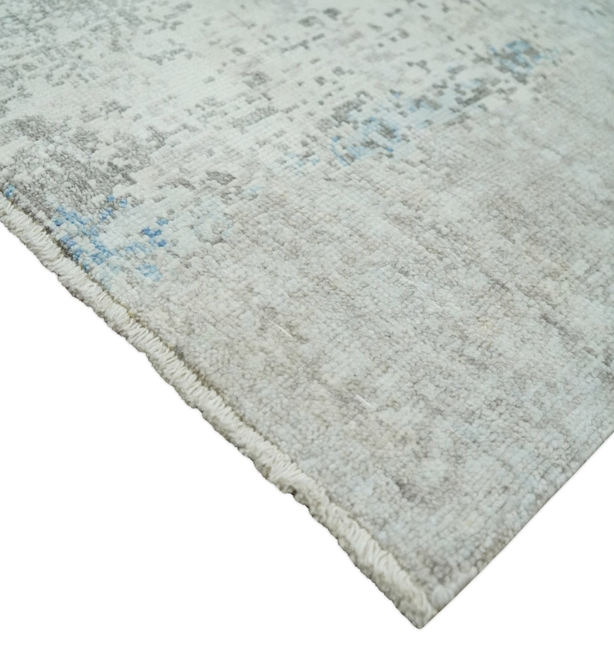 2x4 Modern Abstract Blue and Ivory Hand Loom Art Silk Rug