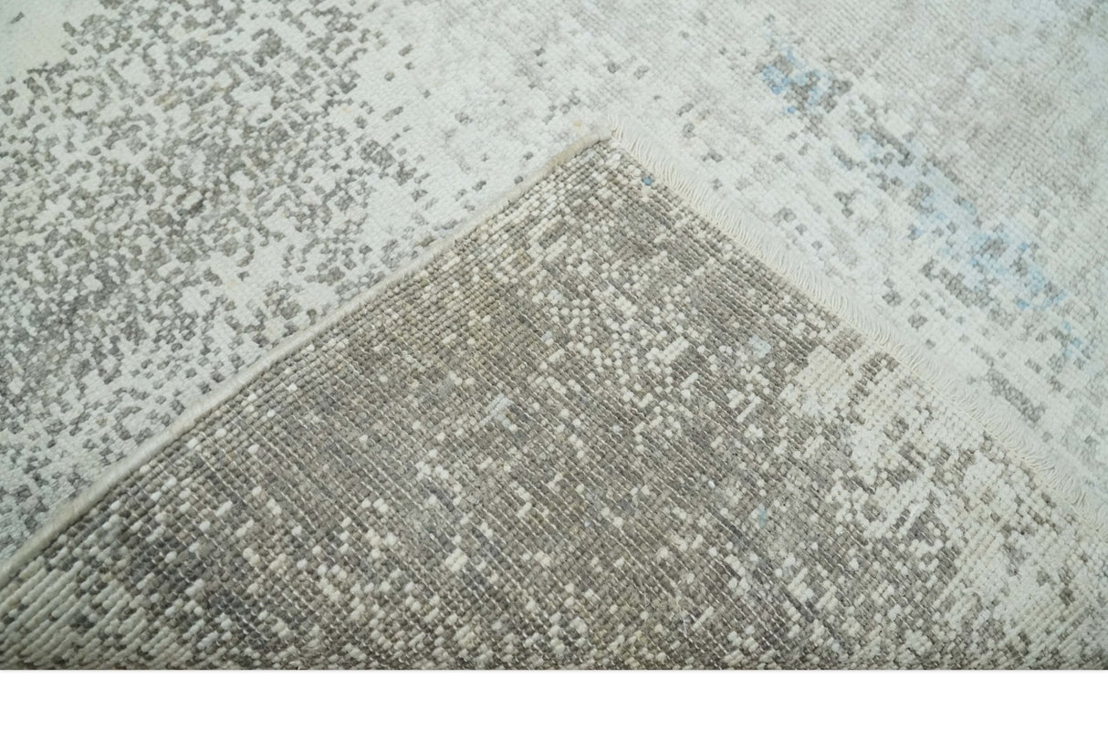 2x4 Modern Abstract Blue and Ivory Rug made with Art Silk| N4124-Area Rug-Parc Decor