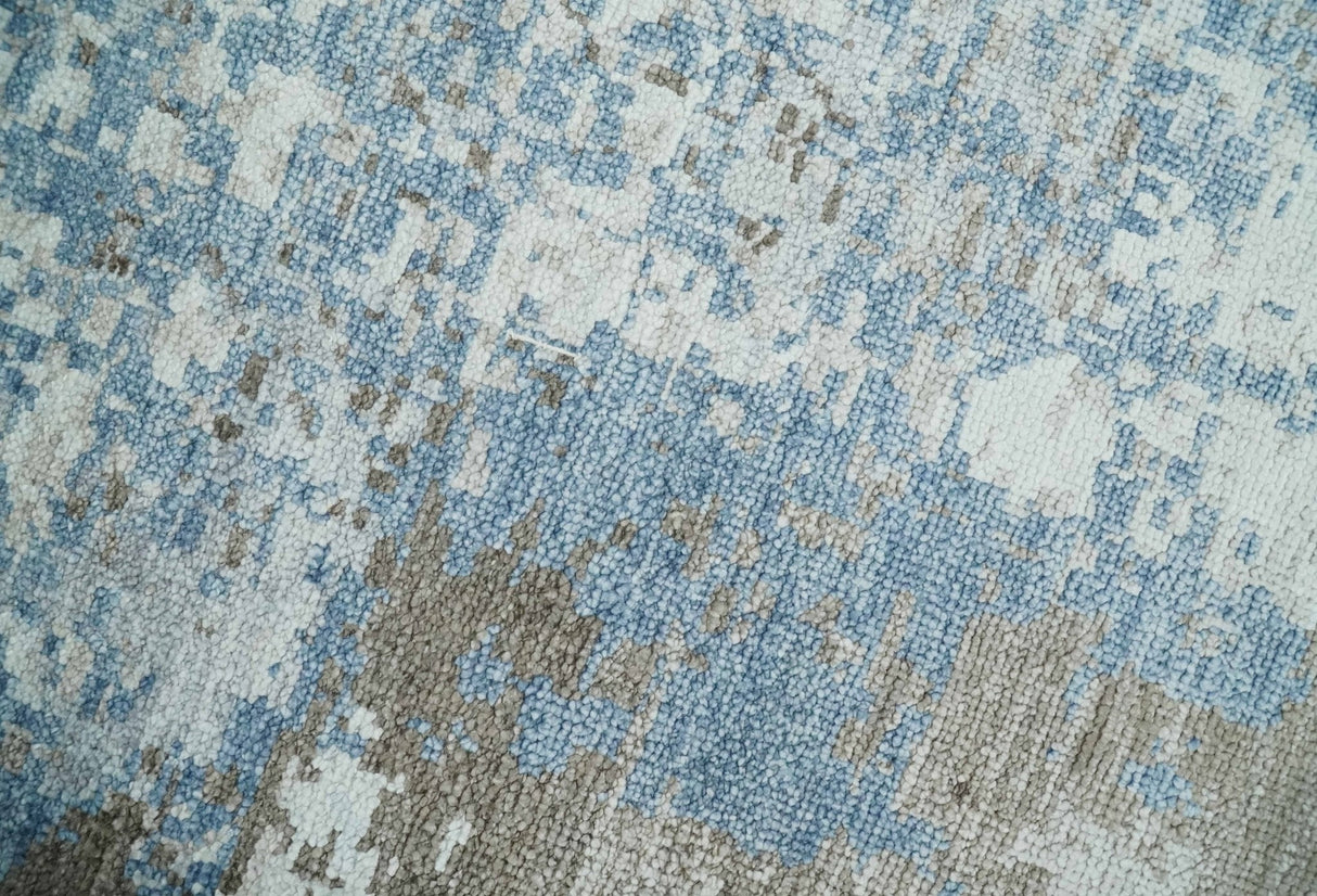 2x4 Modern Abstract Blue, Silver and Charcoal Hand Knotted Art Silk Rug| N8324-Area Rug-Parc Decor