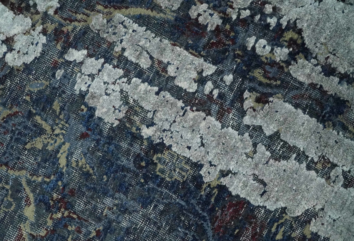 2x4 Modern Abstract Gray and Silver Hand Knotted Wool Rug