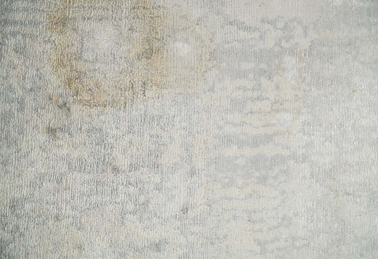 2x4 Modern Abstract Ivory and Gray Hand Knotted Art Silk Wool Rug