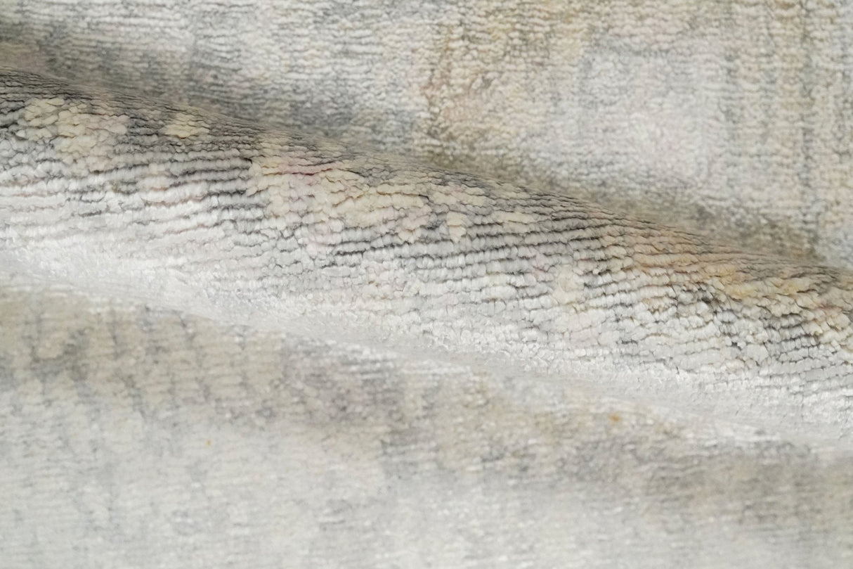 2x4 Modern Abstract Ivory and Gray Hand Knotted Art Silk Wool Rug