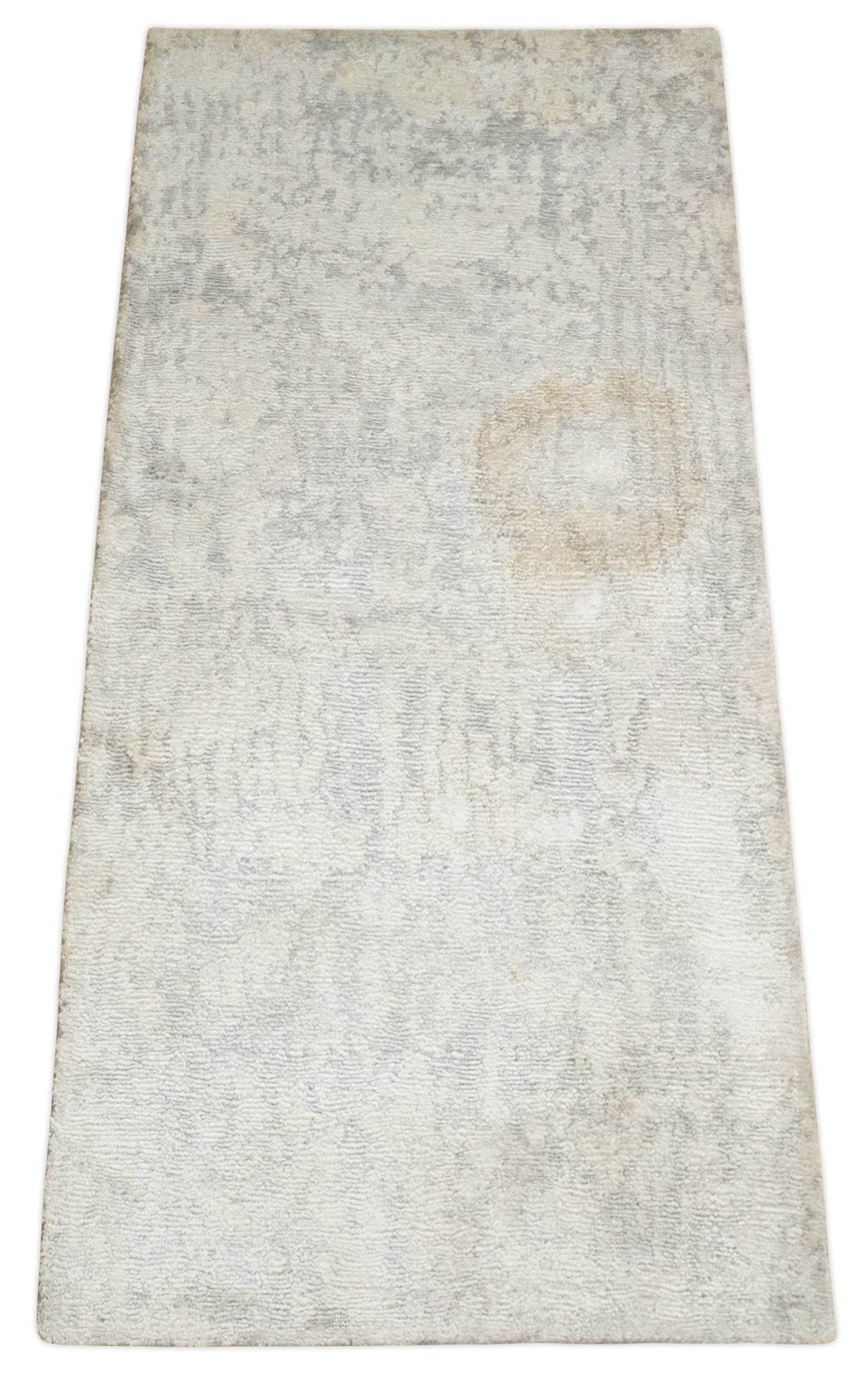 2x4 Modern Abstract Ivory and Gray Hand Knotted Art Silk Wool Rug