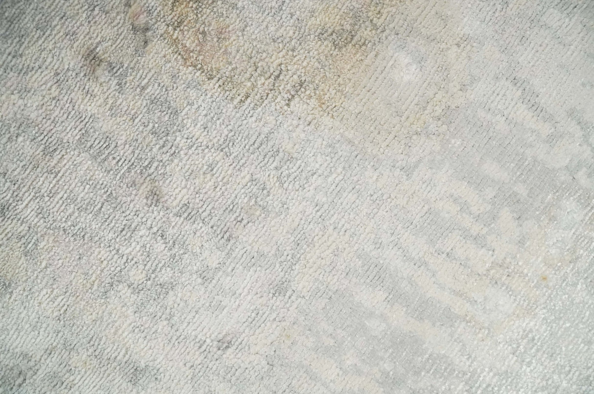 2x4 Modern Abstract Ivory and Gray Hand Knotted Art Silk Wool Rug