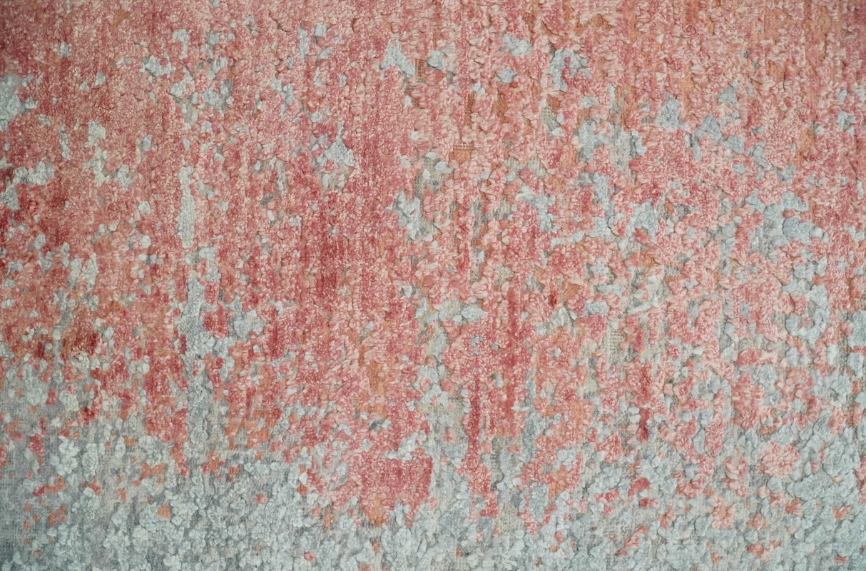 2x4 Modern Abstract Peach and Gray Bamboo Silk Hand Knotted Rug
