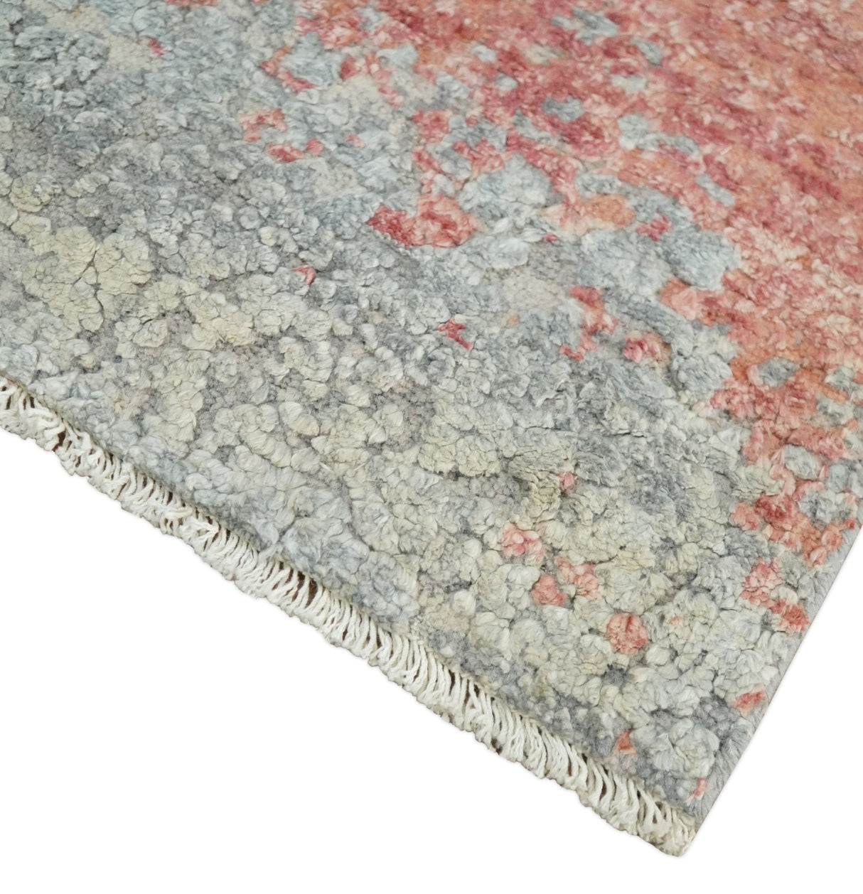 2x4 Modern Abstract Peach and Gray Bamboo Silk Hand Knotted Rug