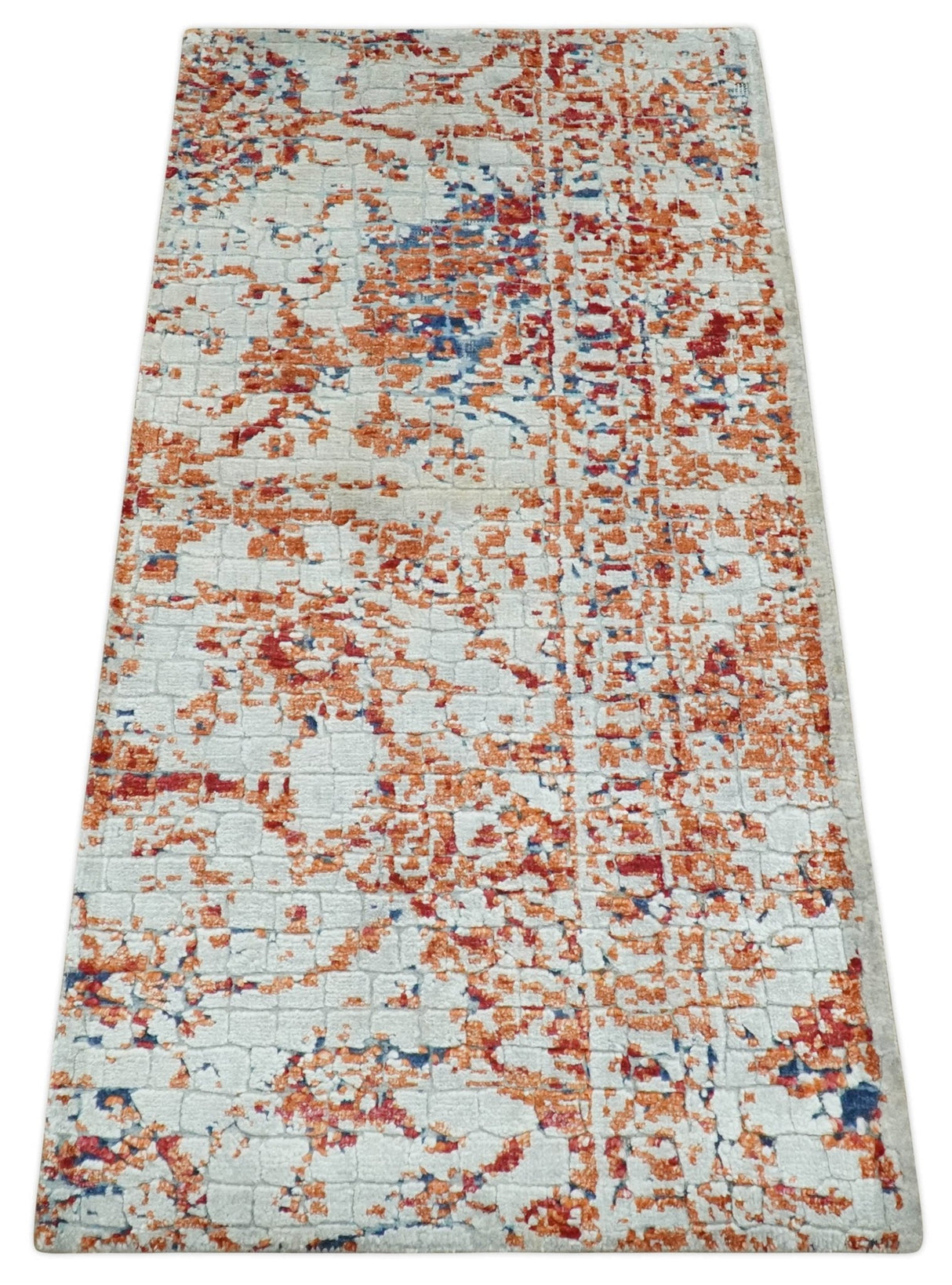2x4 Modern Abstract Rust and Ivory Hand Loom Art Silk Rug