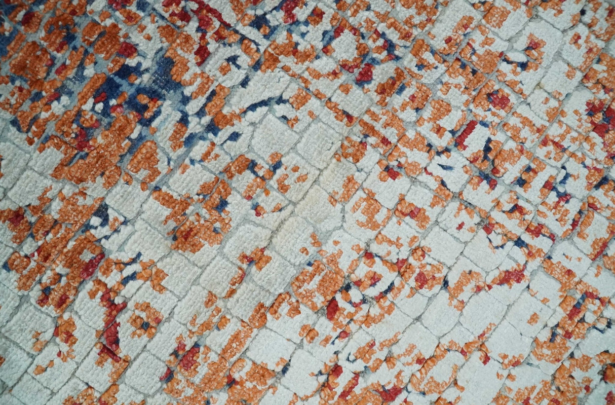 2x4 Modern Abstract Rust and Ivory Hand Loom Art Silk Rug