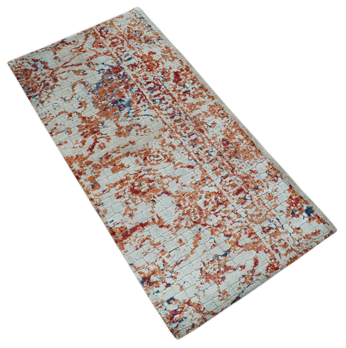 2x4 Modern Abstract Peach and Ivory Art Silk Rug| N8224-Area Rug-Parc Decor