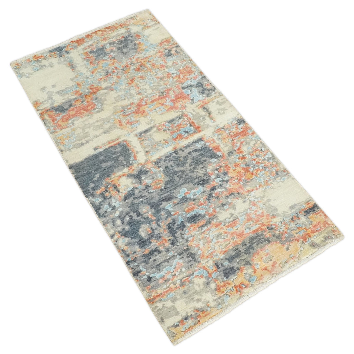 2x4 Modern Abstract Peach, Gray, Ivory and Blue Rug made with Art Silk| N3924-Area Rug-Parc Decor