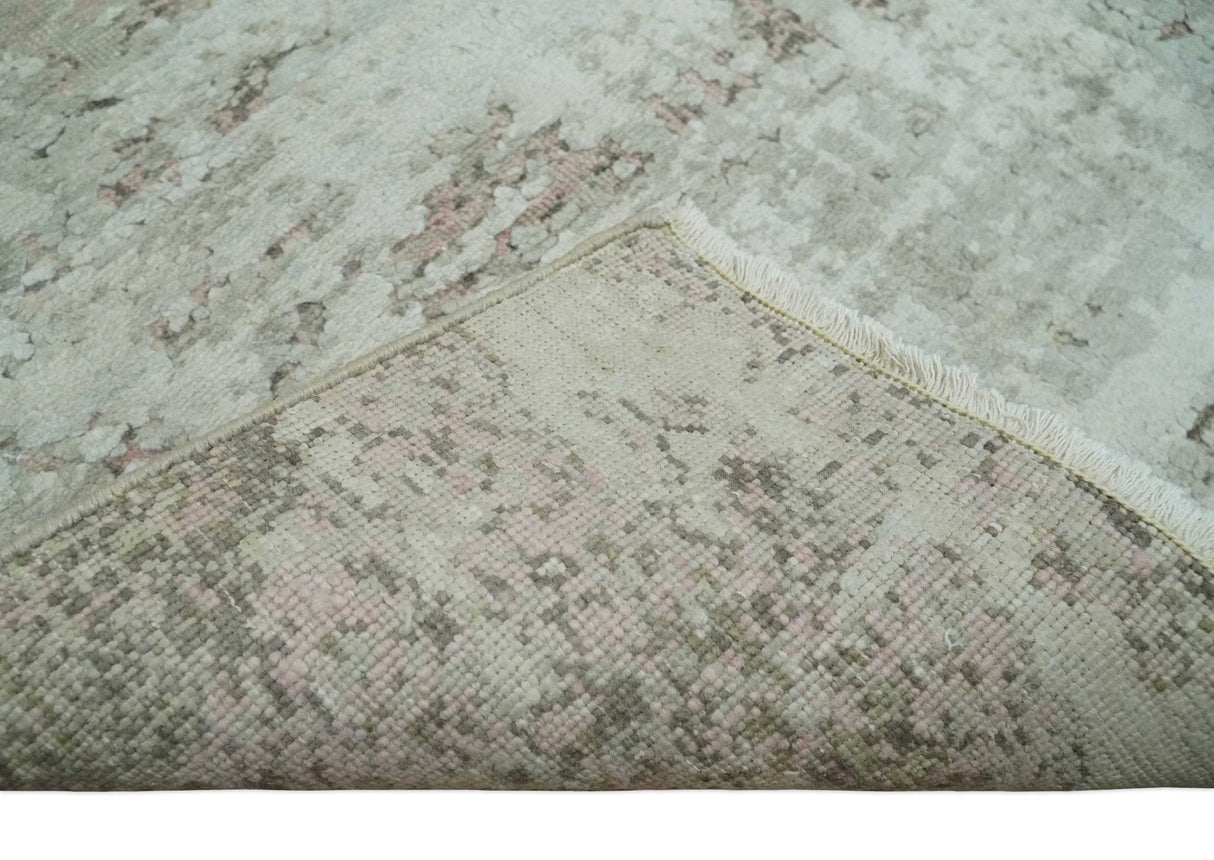 2x4 Modern Abstract Silver, Beige and Peach Rug made with Art Silk| N2124-Area Rug-Parc Decor