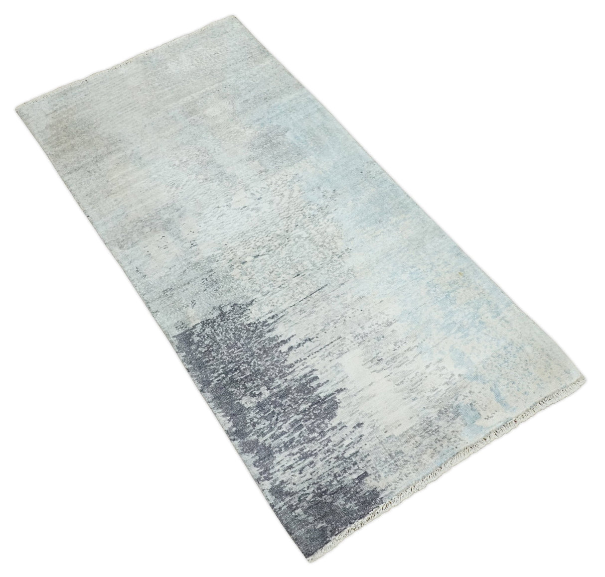 2x4 Modern Abstract Silver Hand Knotted Bamboo Silk Rug