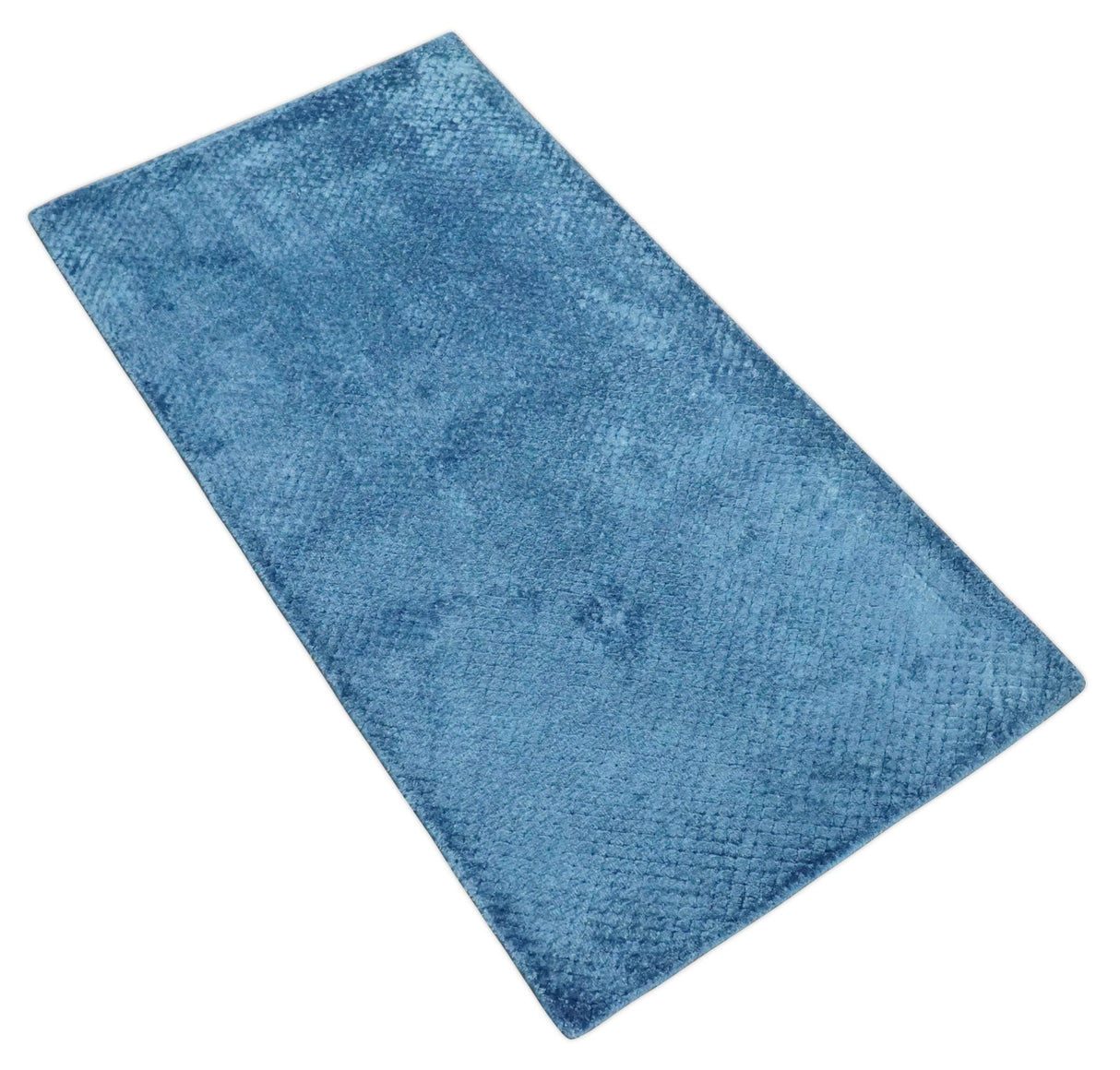 2x4 Modern Geometrical Cross Square Hand Made Blue Art silk Area Rug | N4724-Area Rug-Parc Decor