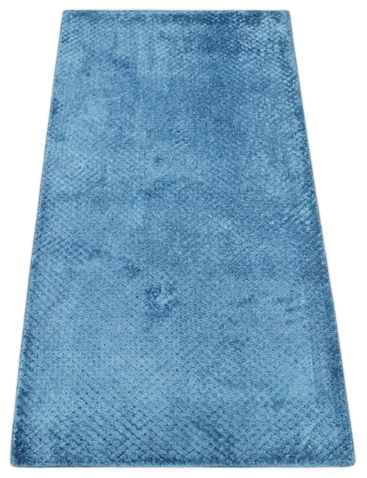 2x4 Modern Geometrical Cross Square Hand Made Blue Art silk Area Rug | N4724-Area Rug-Parc Decor