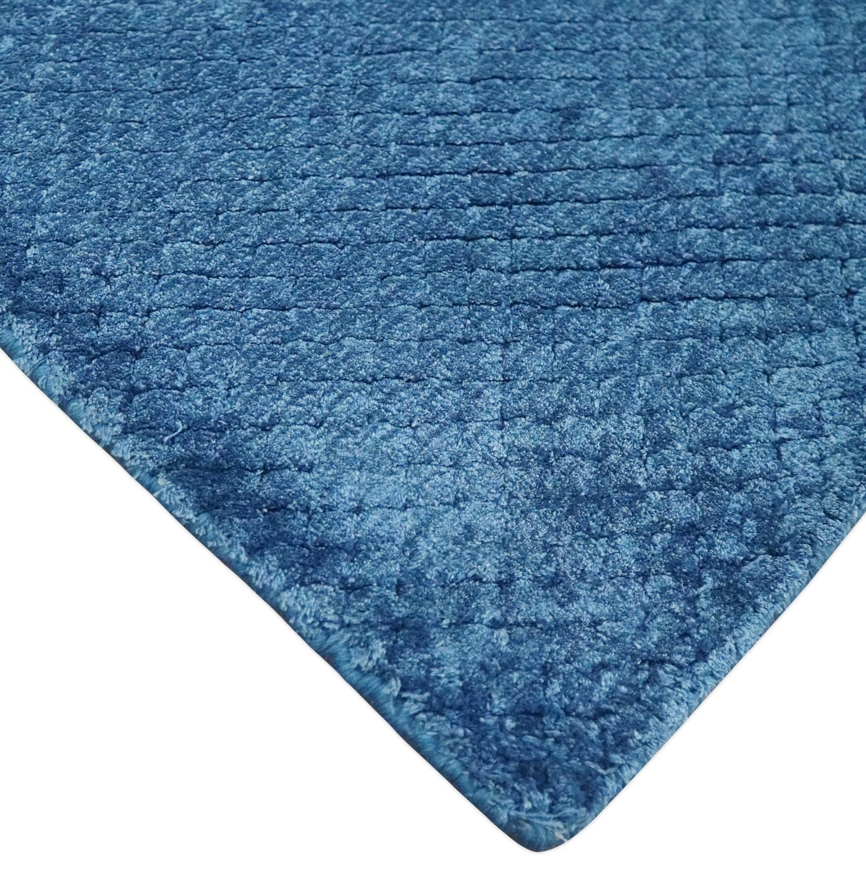 2x4 Modern Geometrical Hand Made Blue Art silk Area Rug