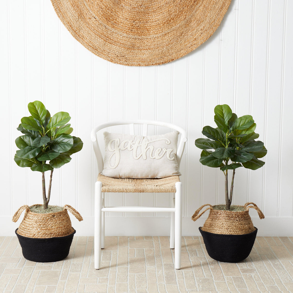 3’ Artificial Fiddle Leaf Fig Tree with Handmade Cotton & Jute Woven Planter DIY Kit - Set of 2-Parc Decor