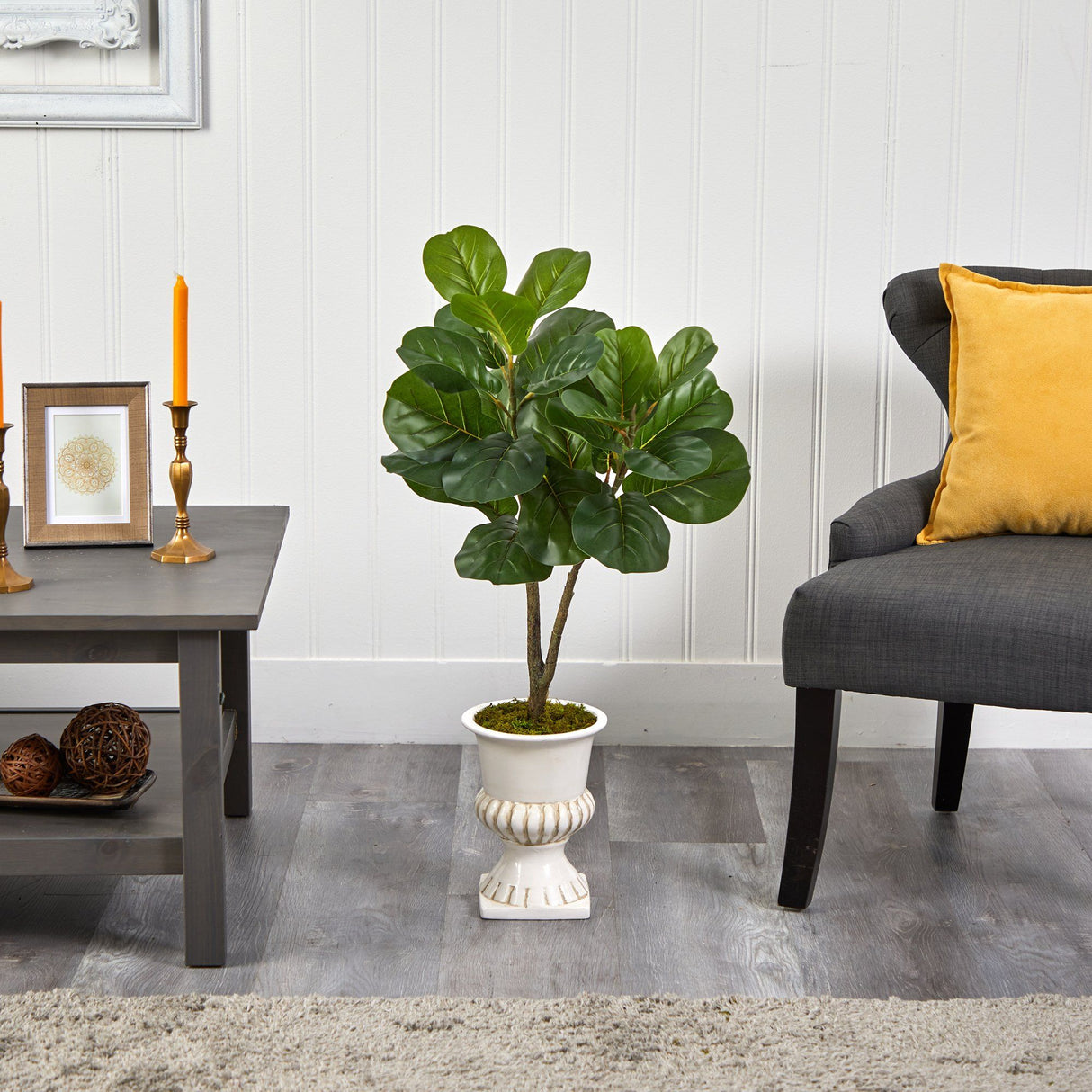 3’ Fiddle Leaf Fig Artificial Tree in White Urn-Parc Decor